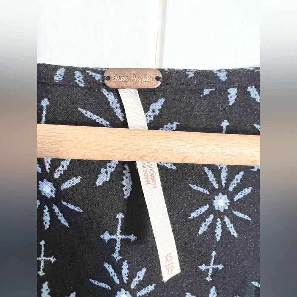 Free people down by the bay black tunic top printed boho coastal cowgirl